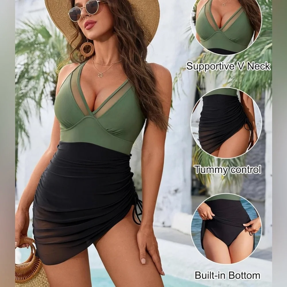 Blooming Jelly One Piece Swimsuit Swimdress XL Tummy Control Slimming Mesh NEW